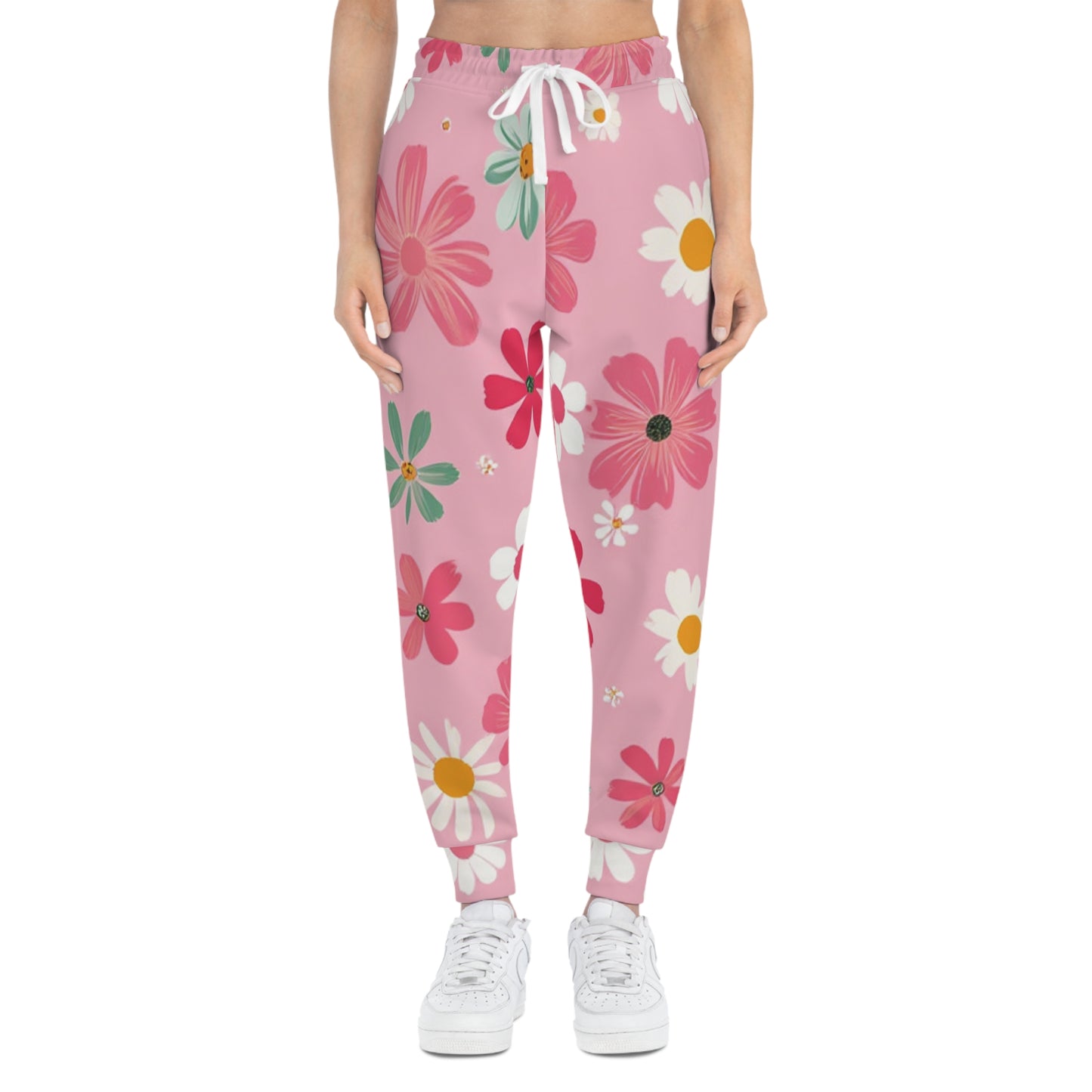 Preppy Pink Floral Joggers - Cozy & Stylish Sweatpants for Women - S / Seam thread color automatically matched to design - SUNKISSHAVEN