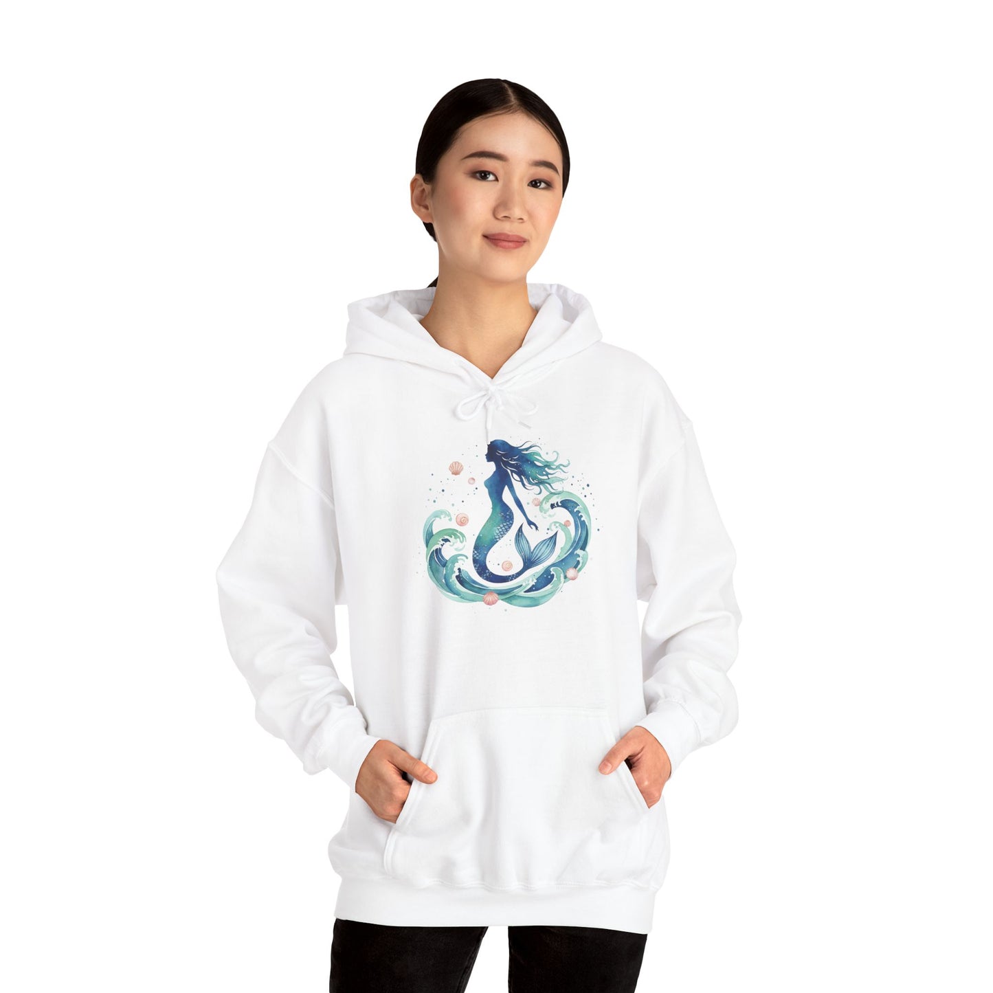 Ocean Goddess Hoodie, Artistic Sweatshirt for Beach Lovers, Magical Elemental Gift, Cozy Casual Wear, Perfect for Summer and Holidays - S / White - SUNKISSHAVEN