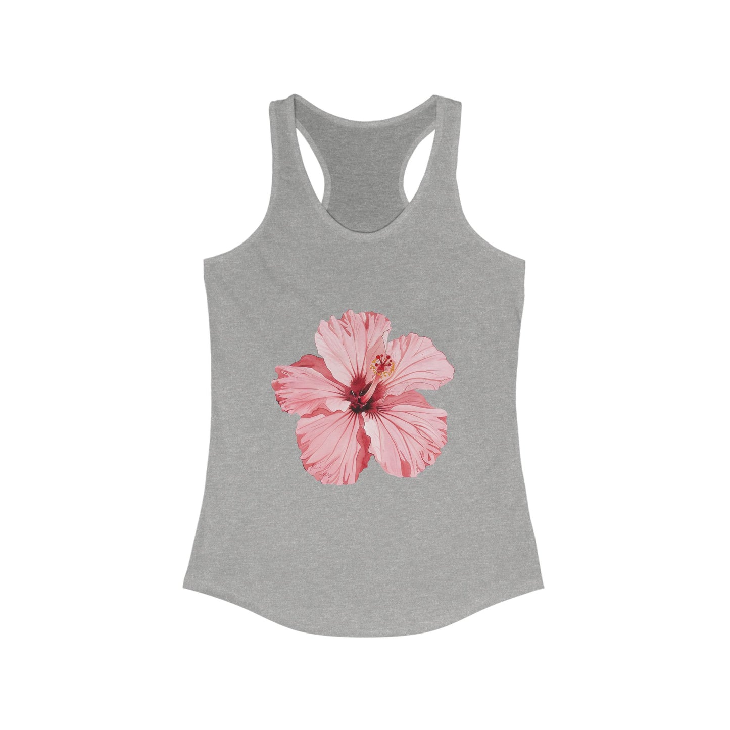 Pink Hibiscus Racerback Tank Top - S / Heather Grey - SUNKISSHAVEN