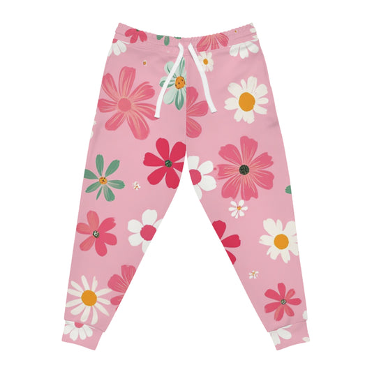 Preppy Pink Floral Joggers - Cozy & Stylish Sweatpants for Women - S / Seam thread color automatically matched to design - SUNKISSHAVEN