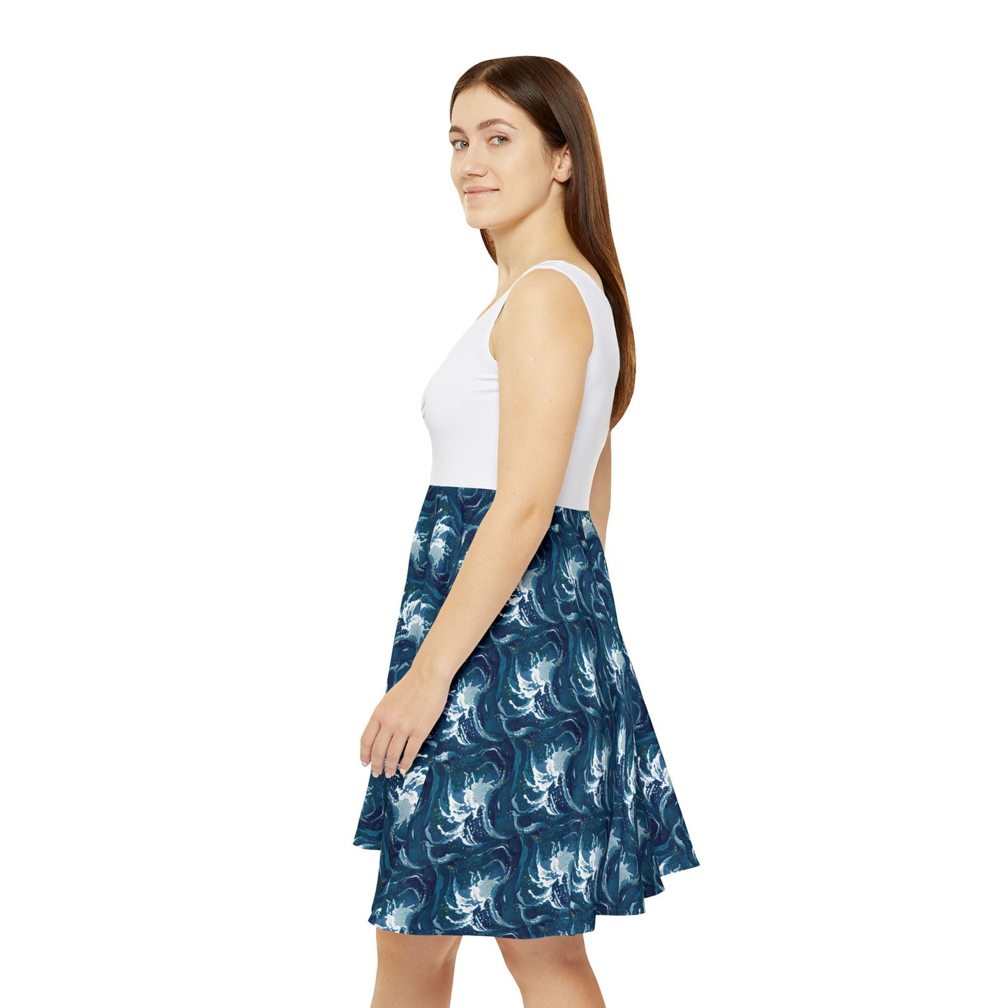 Women's Ocean Wave Turtle Skater Dress, Beachwear, Summer Dress, Casual Outfit, Gifts for Her, Vacation Style - L - SUNKISSHAVEN