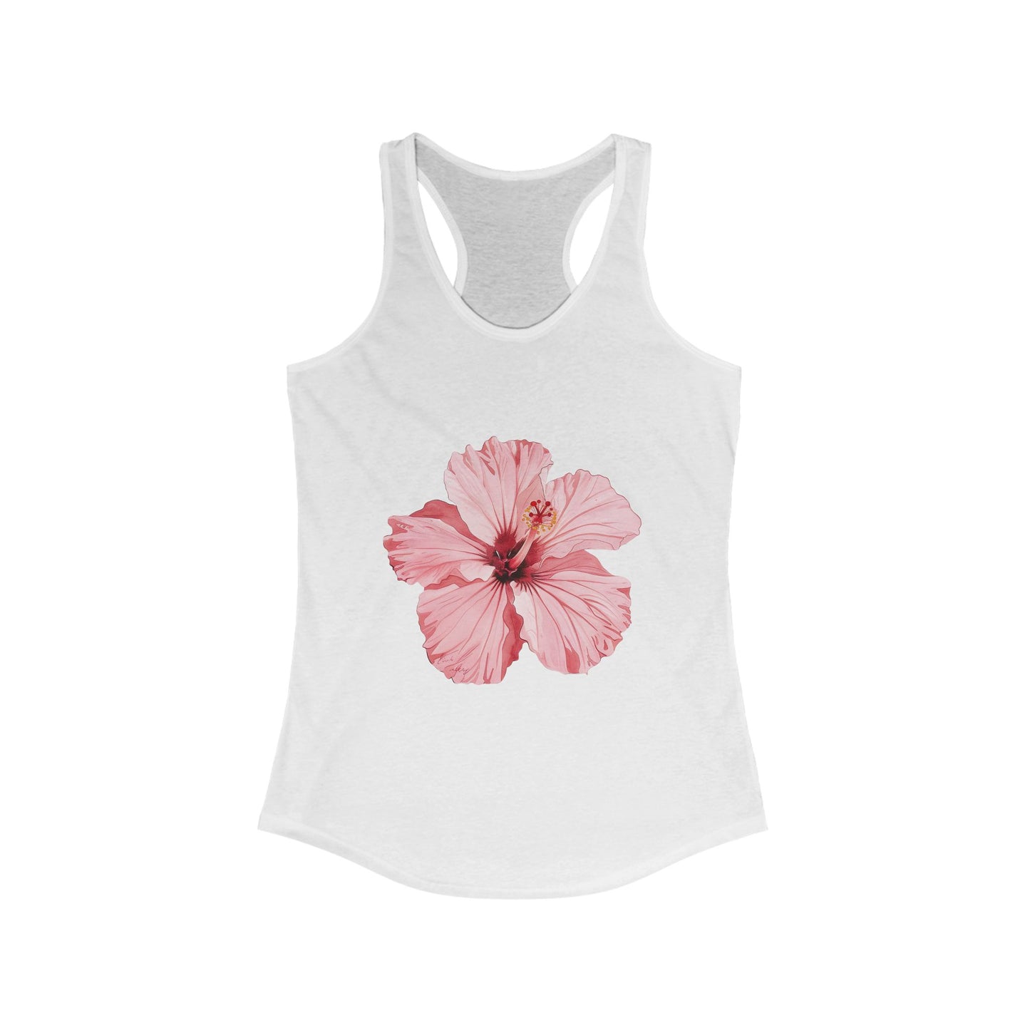 Pink Hibiscus Racerback Tank Top - XS / Solid White - SUNKISSHAVEN