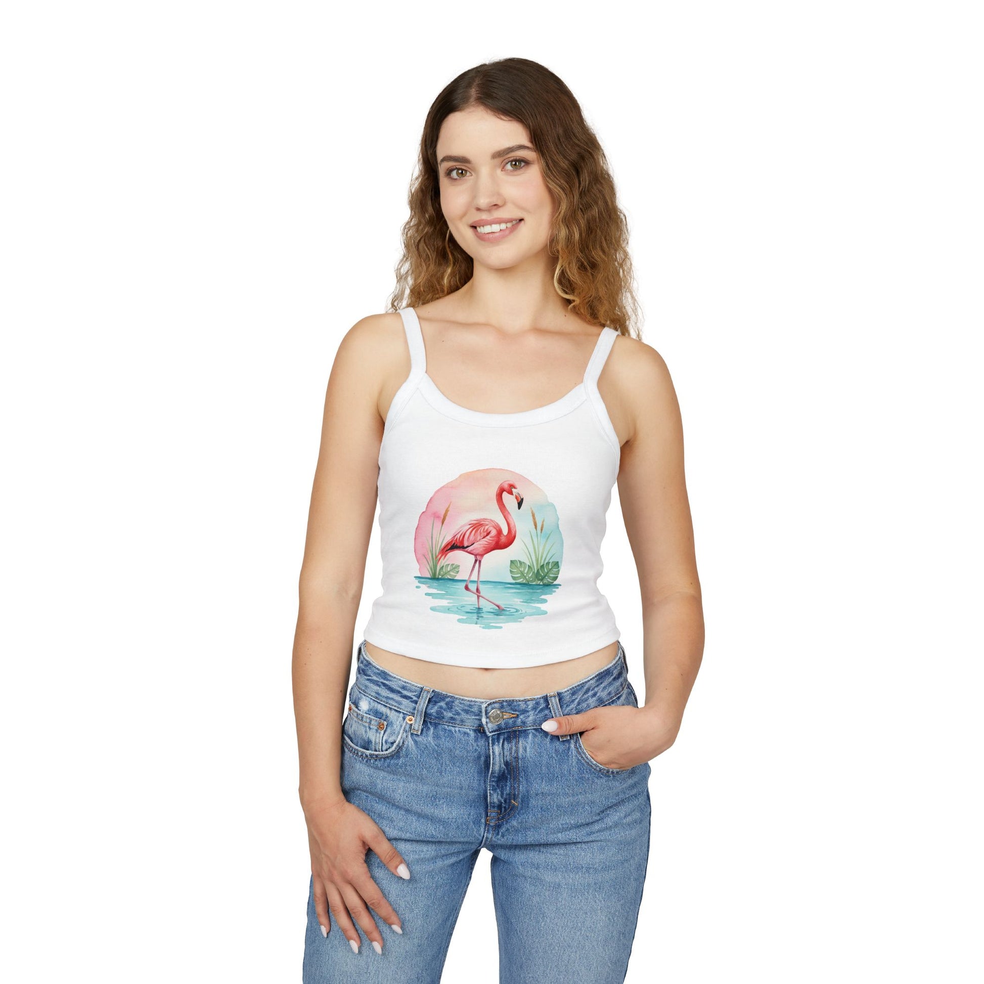 Flamingo Artwork Women’s Tank Top, Summer Top, Beachwear, Casual Outfit, Vacation Essential, Gift for Her - Athletic Heather / XS - SUNKISSHAVEN
