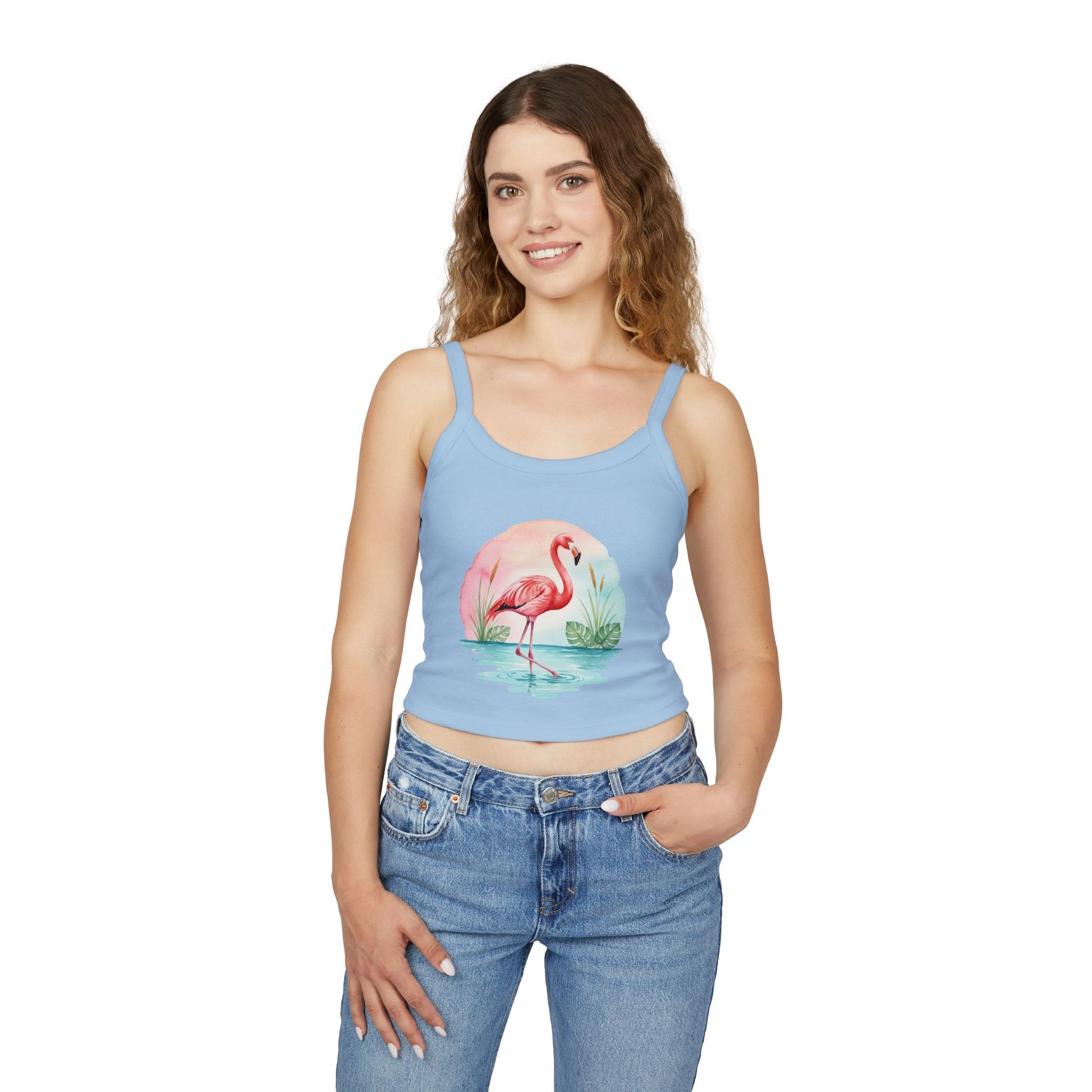 Flamingo Artwork Women’s Tank Top, Summer Top, Beachwear, Casual Outfit, Vacation Essential, Gift for Her - Athletic Heather / XS - SUNKISSHAVEN
