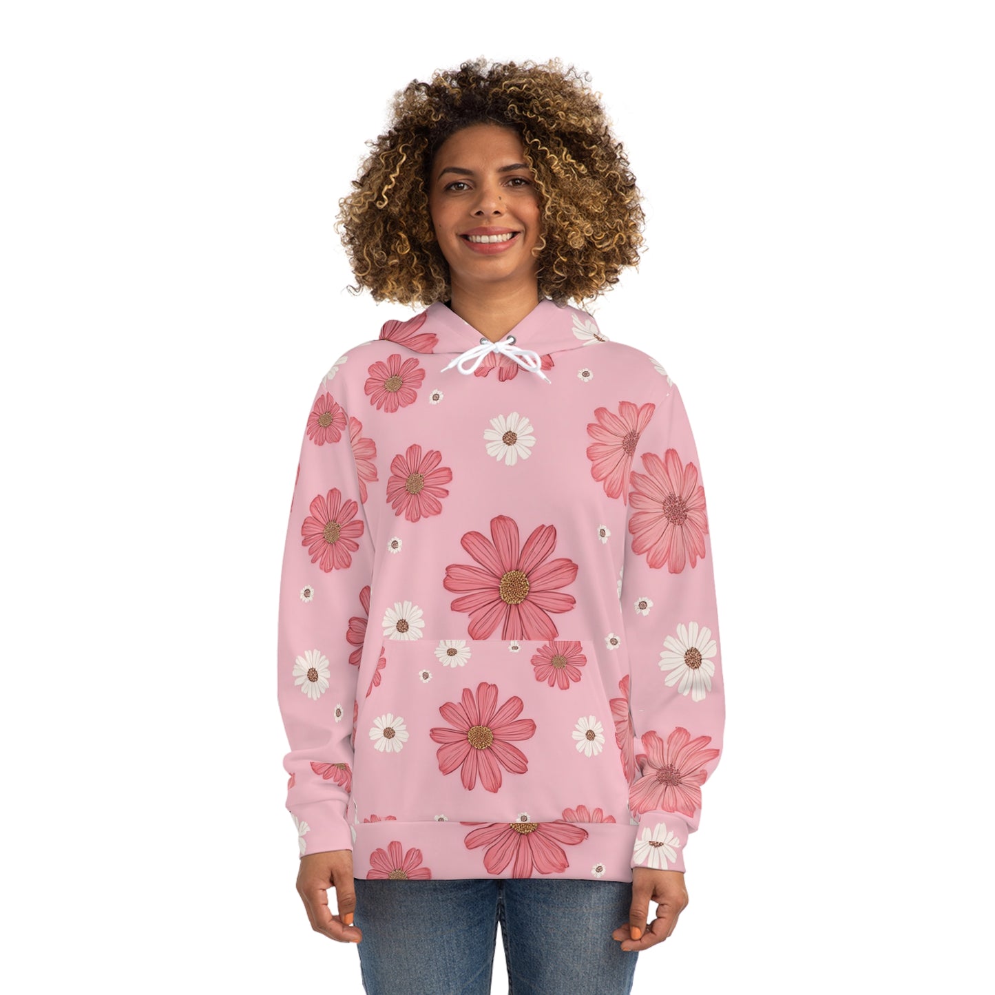 Preppy Pink Floral Hoodie - Comfortable & Stylish All-Over Print for Women - S / Seam thread color automatically matched to design - SUNKISSHAVEN