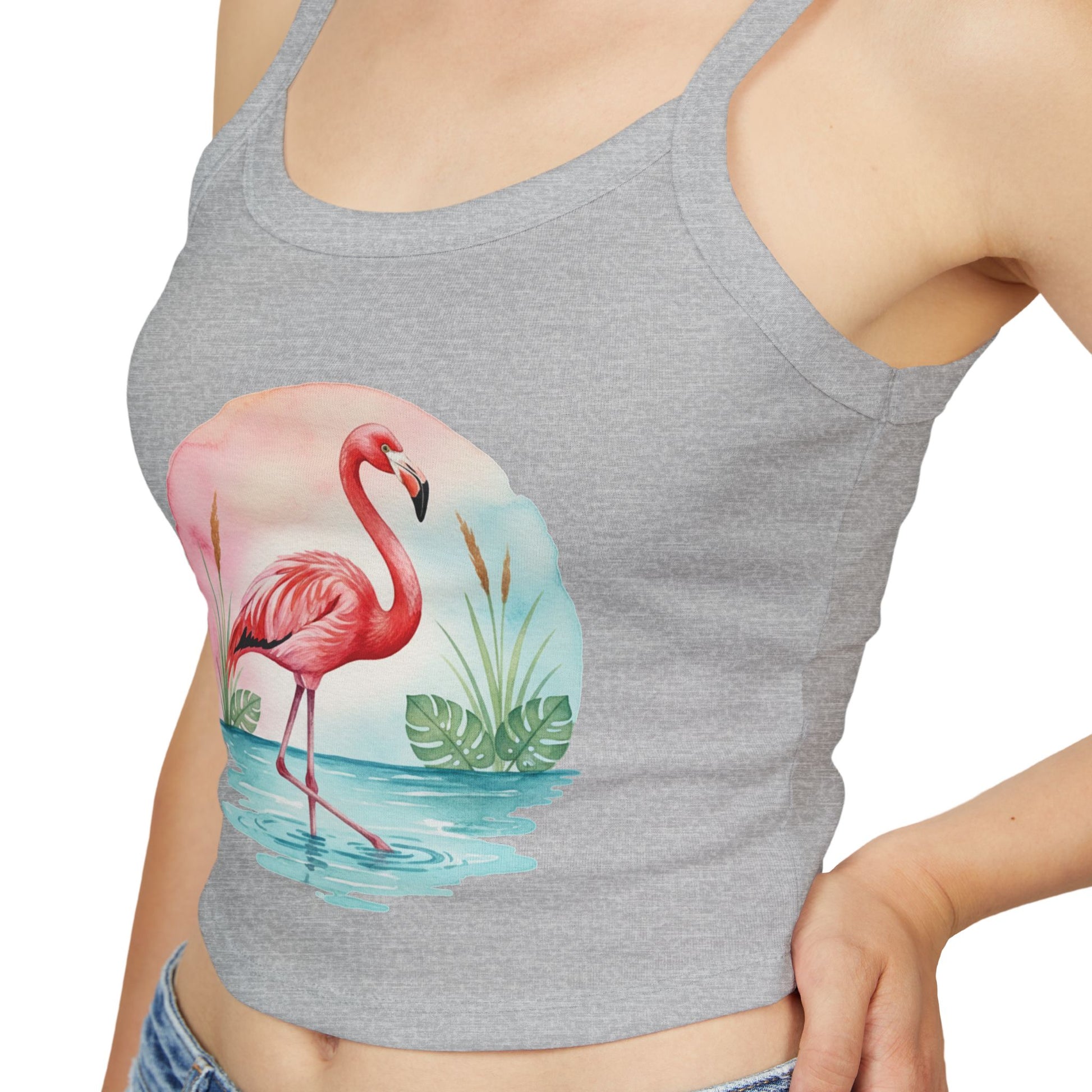 Flamingo Artwork Women’s Tank Top, Summer Top, Beachwear, Casual Outfit, Vacation Essential, Gift for Her - Athletic Heather / XS - SUNKISSHAVEN