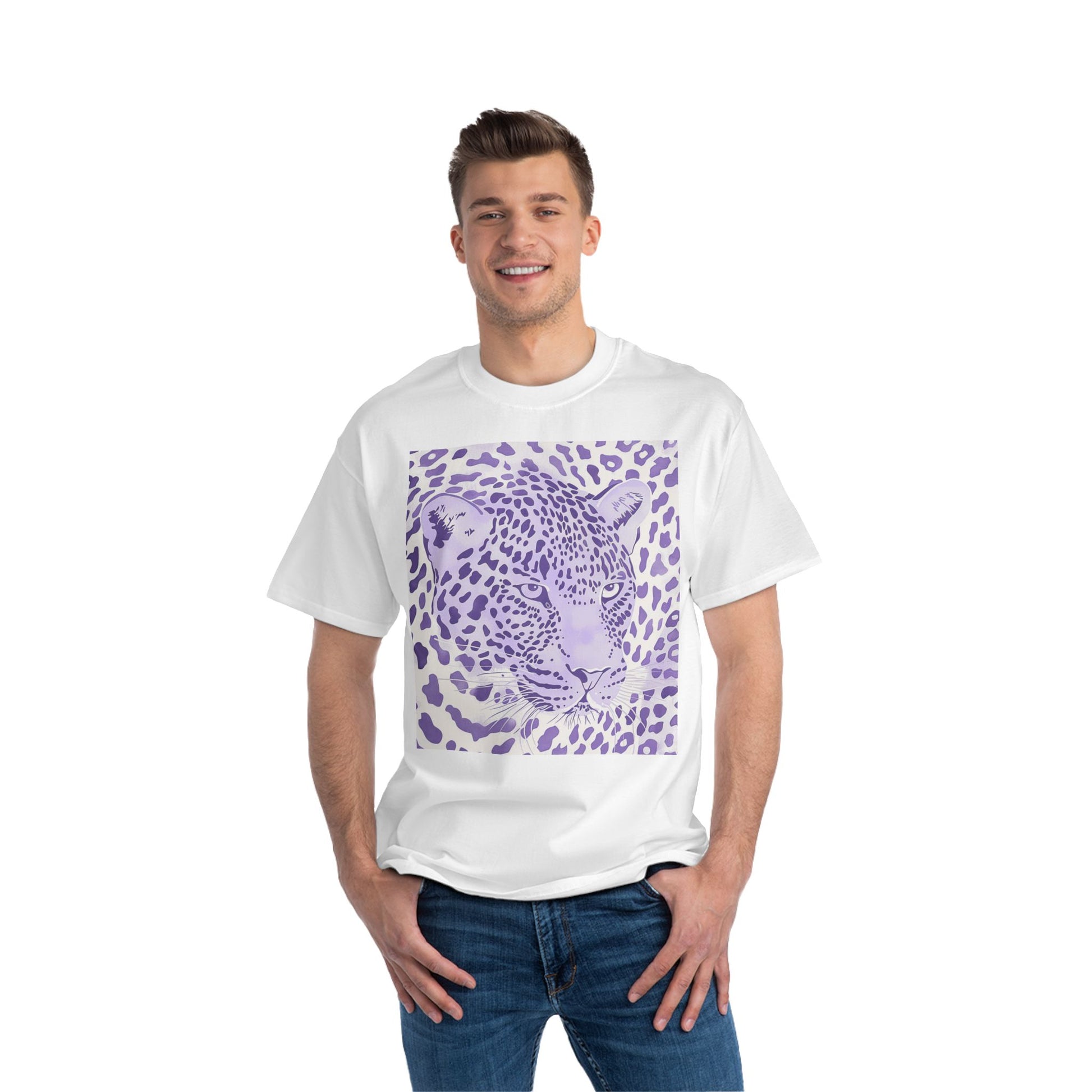 Purple Leopard Short-Sleeve T-Shirt - White / S - SUNKISSHAVEN