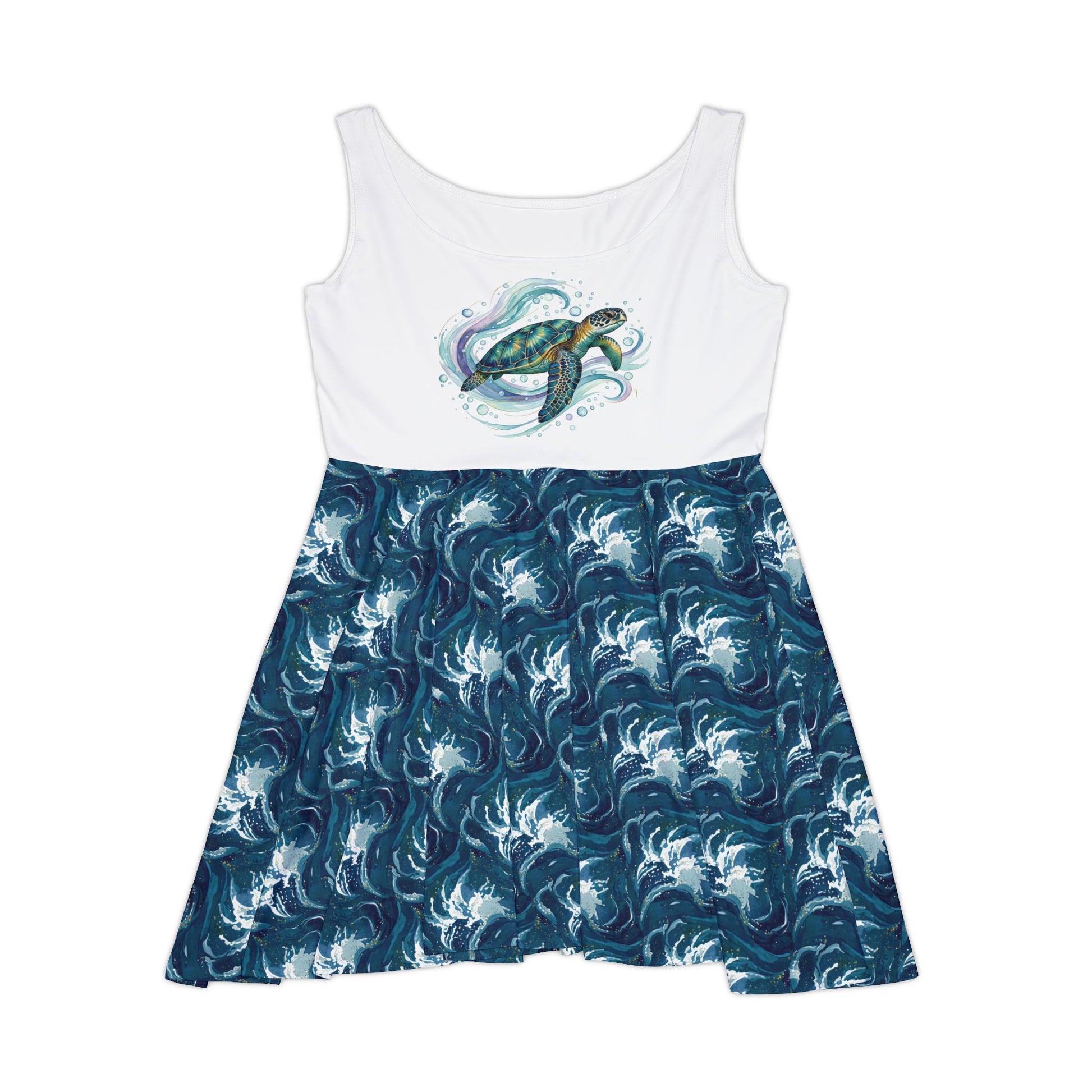 Women's Ocean Wave Turtle Skater Dress, Beachwear, Summer Dress, Casual Outfit, Gifts for Her, Vacation Style - L - SUNKISSHAVEN