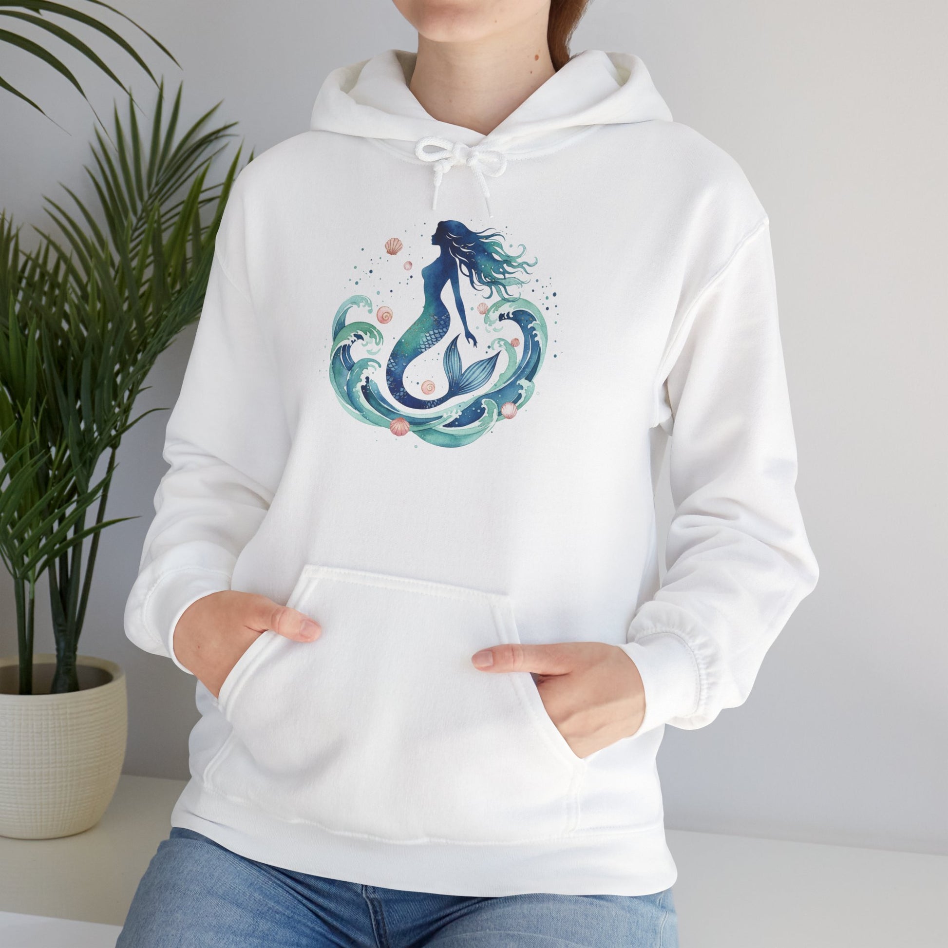 Ocean Goddess Hoodie, Artistic Sweatshirt for Beach Lovers, Magical Elemental Gift, Cozy Casual Wear, Perfect for Summer and Holidays - S / White - SUNKISSHAVEN