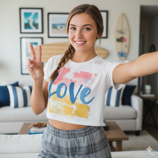 Love Crop Top T-Shirt - White stitching / XS - SUNKISSHAVEN