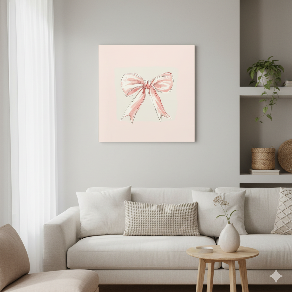 Soft Blush Bow Wall Art - 10″ x 10″ / 0.75'' - SUNKISSHAVEN