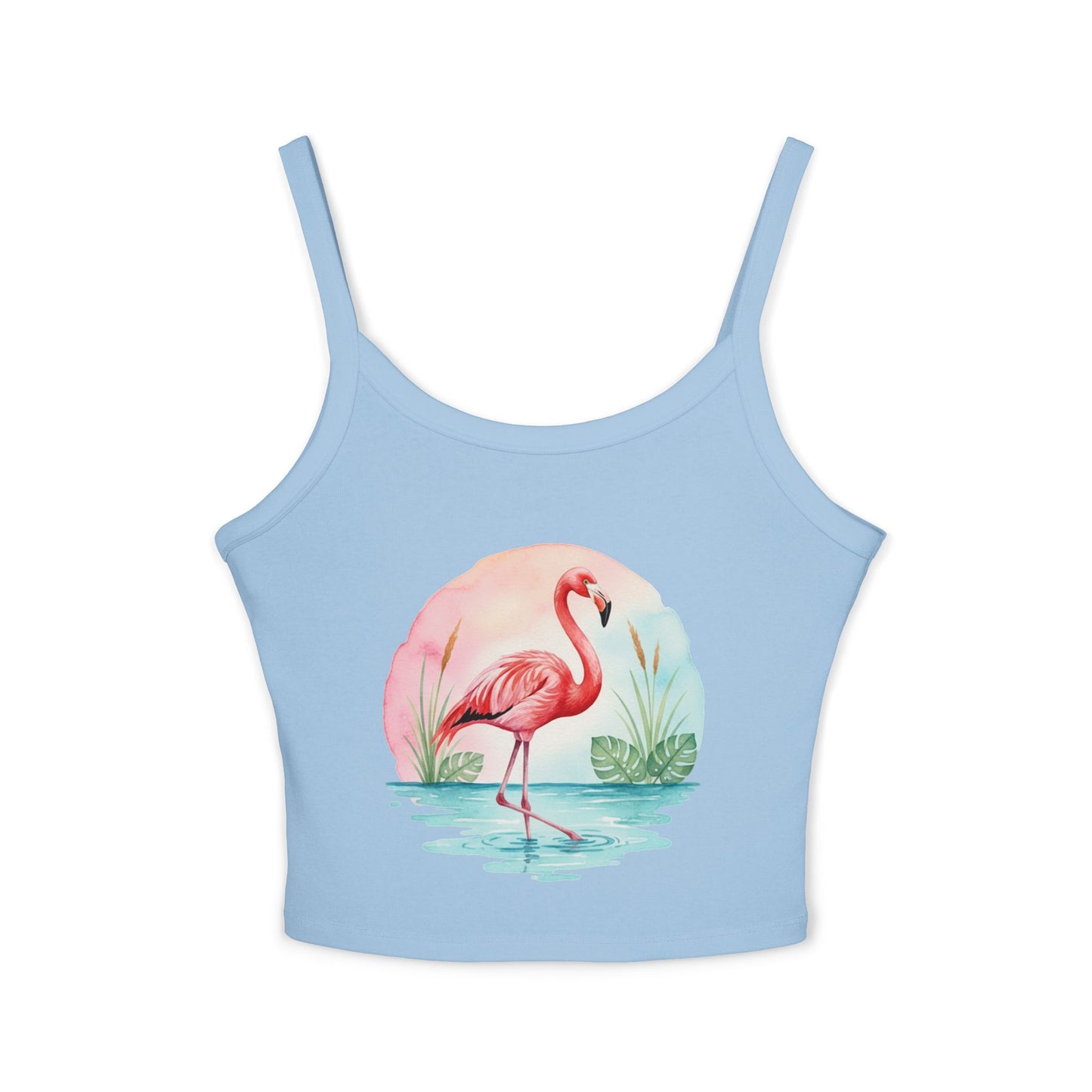 Flamingo Artwork Women’s Tank Top, Summer Top, Beachwear, Casual Outfit, Vacation Essential, Gift for Her - Solid Baby Blue Blend / XS - SUNKISSHAVEN