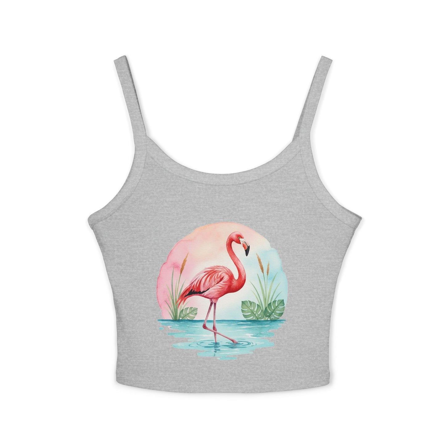 Flamingo Artwork Women’s Tank Top, Summer Top, Beachwear, Casual Outfit, Vacation Essential, Gift for Her - Athletic Heather / XS - SUNKISSHAVEN