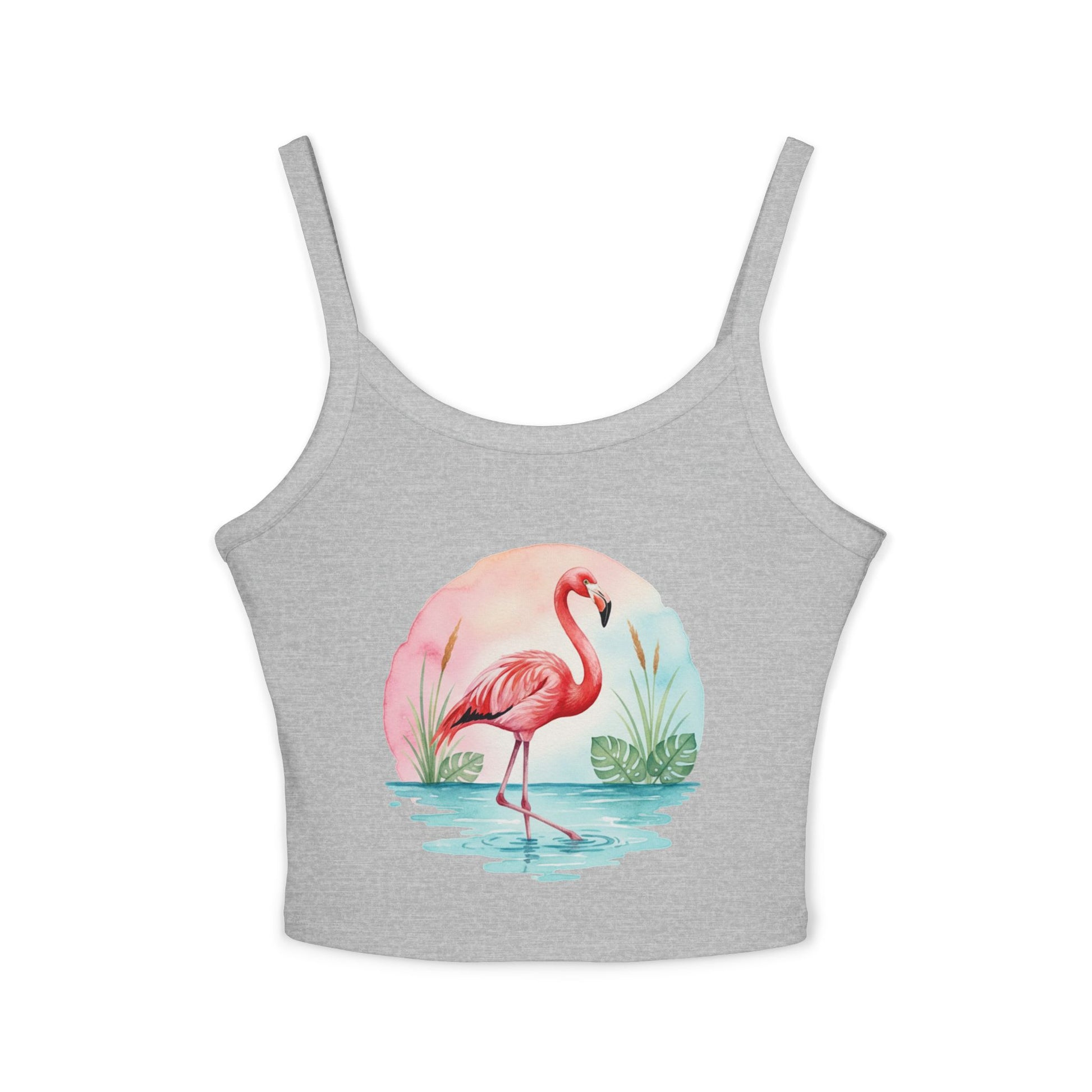 Flamingo Artwork Women’s Tank Top, Summer Top, Beachwear, Casual Outfit, Vacation Essential, Gift for Her - Athletic Heather / XS - SUNKISSHAVEN