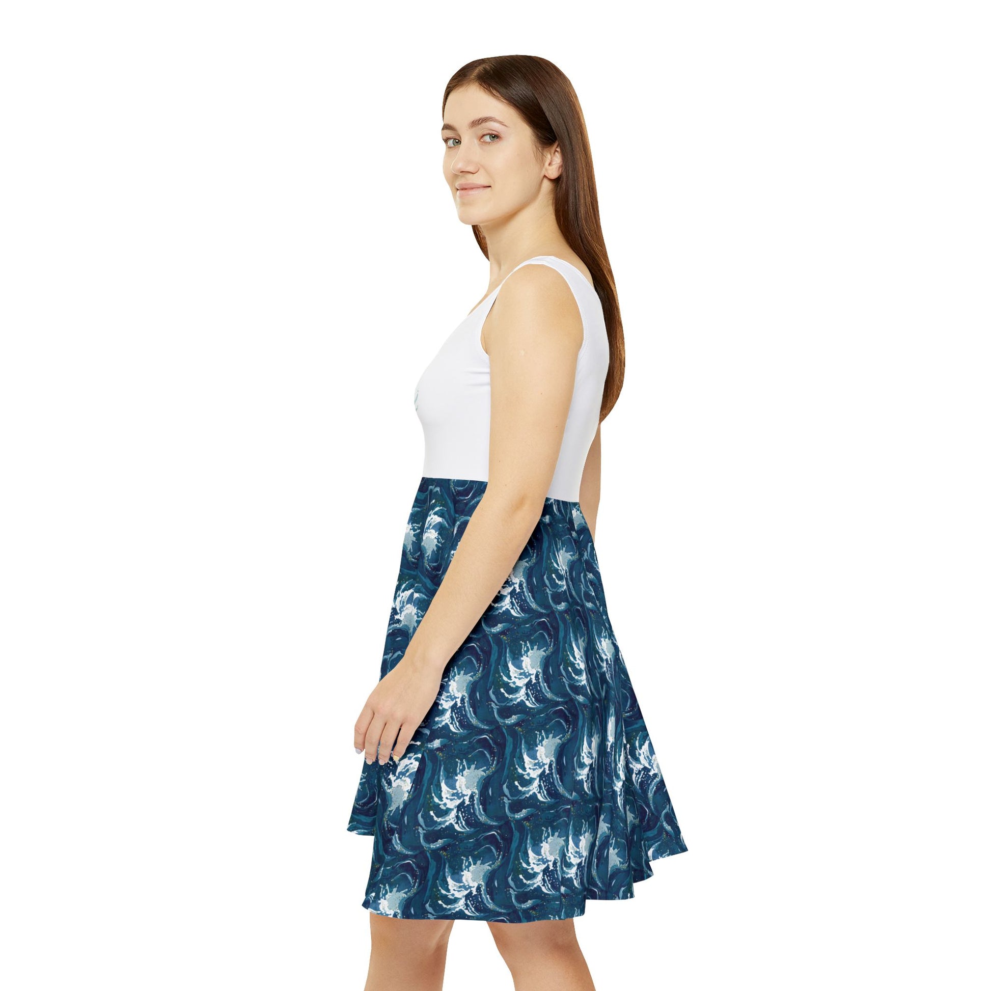 Women's Ocean Wave Turtle Skater Dress, Beachwear, Summer Dress, Casual Outfit, Gifts for Her, Vacation Style - L - SUNKISSHAVEN
