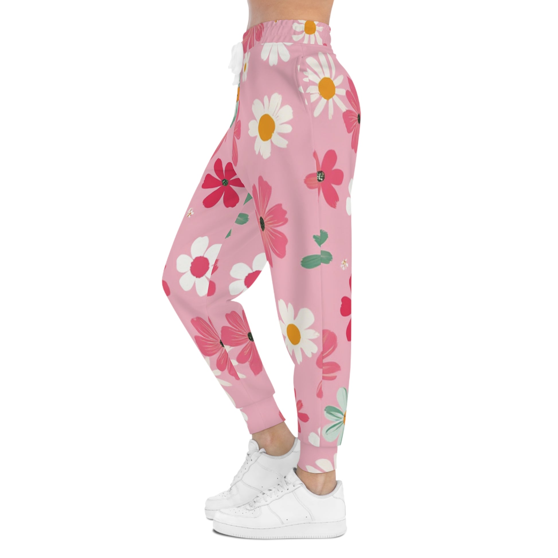 Preppy Pink Floral Joggers - Cozy & Stylish Sweatpants for Women - S / Seam thread color automatically matched to design - SUNKISSHAVEN