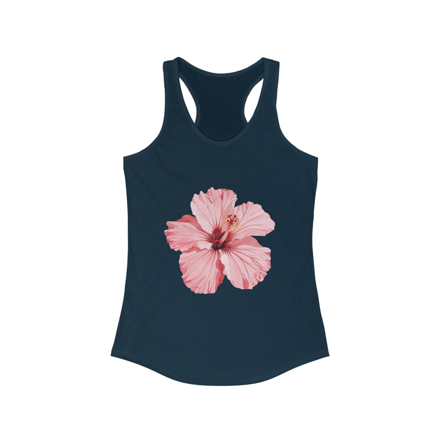 Pink Hibiscus Racerback Tank Top - XS / Solid Midnight Navy - SUNKISSHAVEN