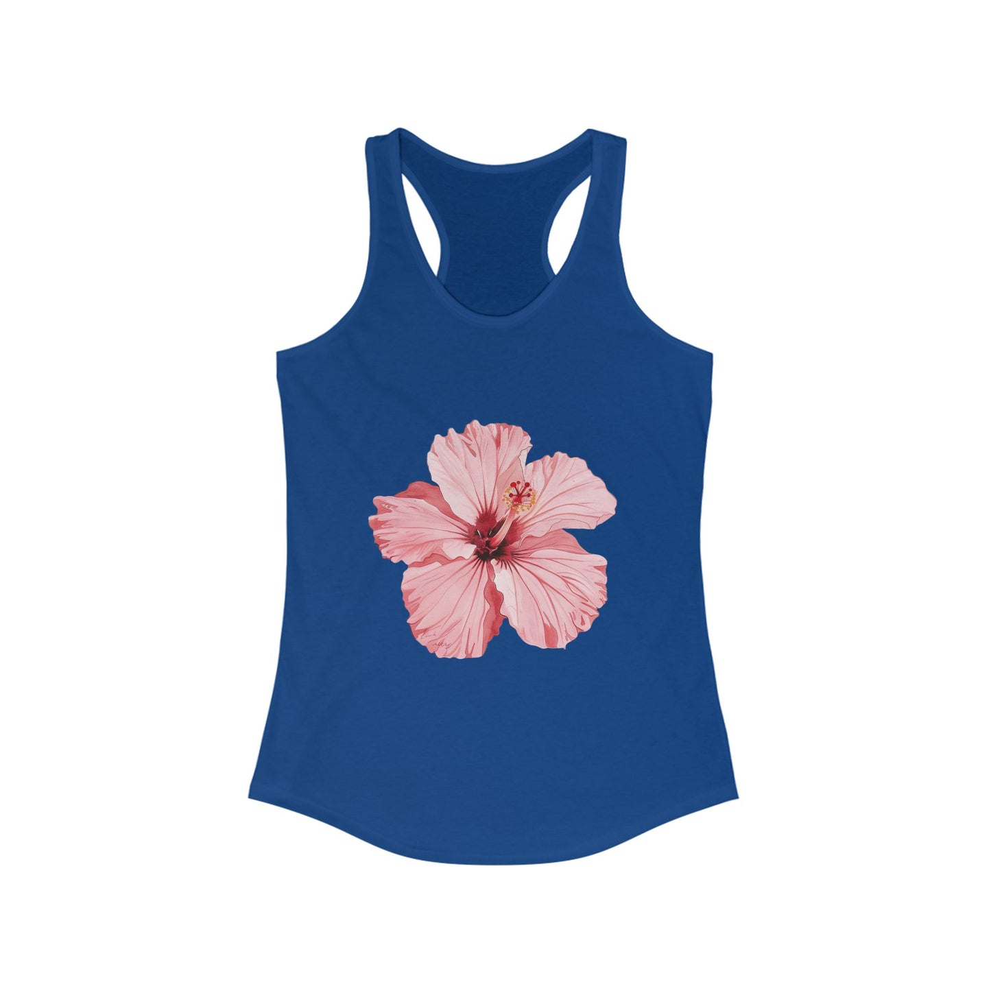 Pink Hibiscus Racerback Tank Top - S / Solid Royal - SUNKISSHAVEN