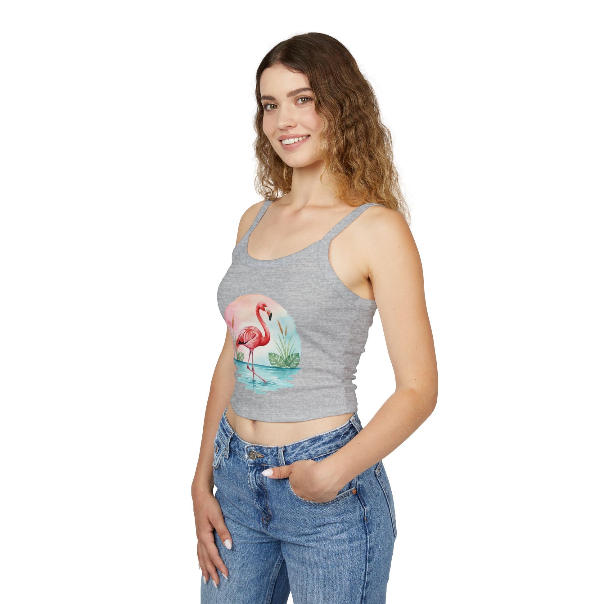 Flamingo Artwork Women’s Tank Top, Summer Top, Beachwear, Casual Outfit, Vacation Essential, Gift for Her - Athletic Heather / XS - SUNKISSHAVEN