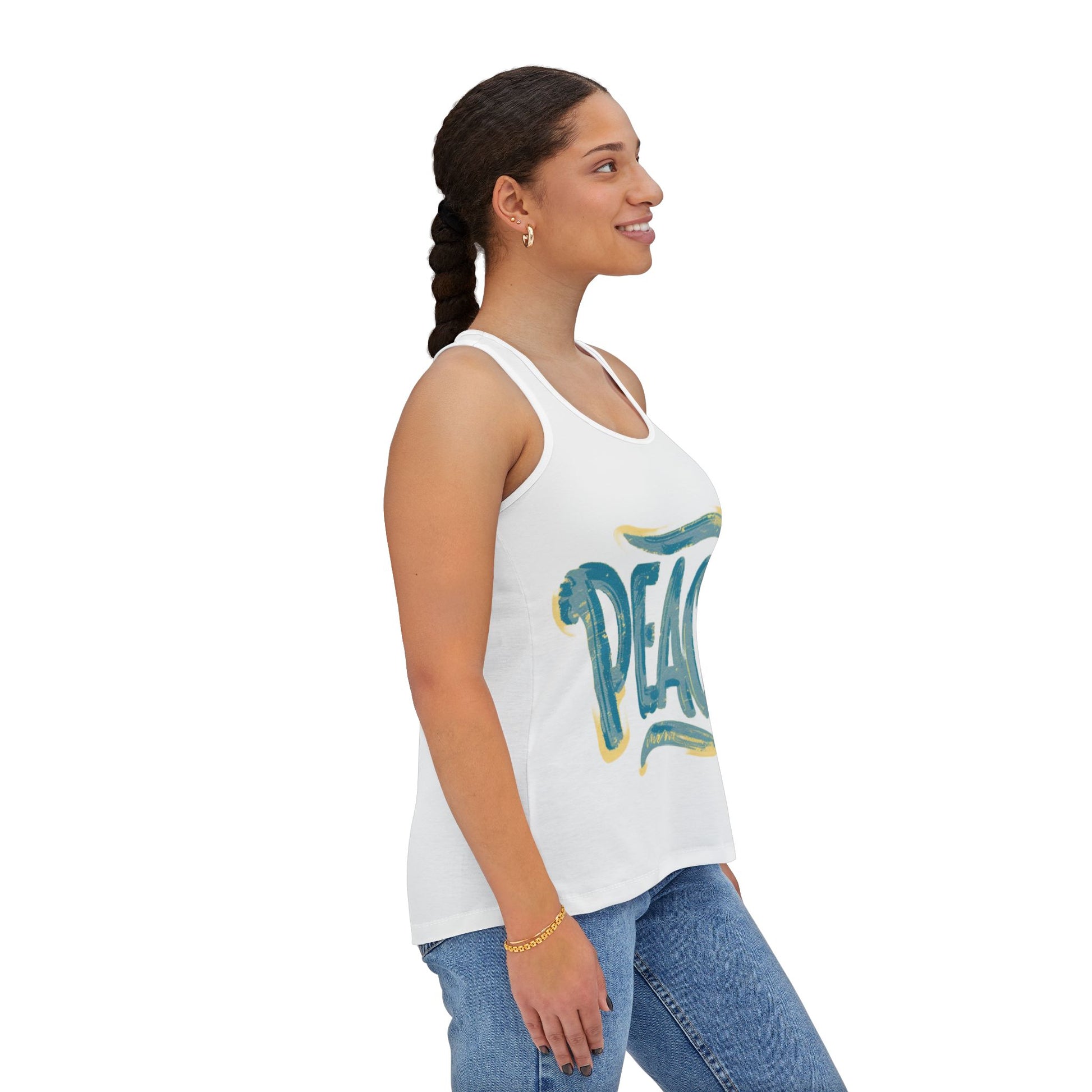 Peace Racerback Tank Top - S / White - SUNKISSHAVEN